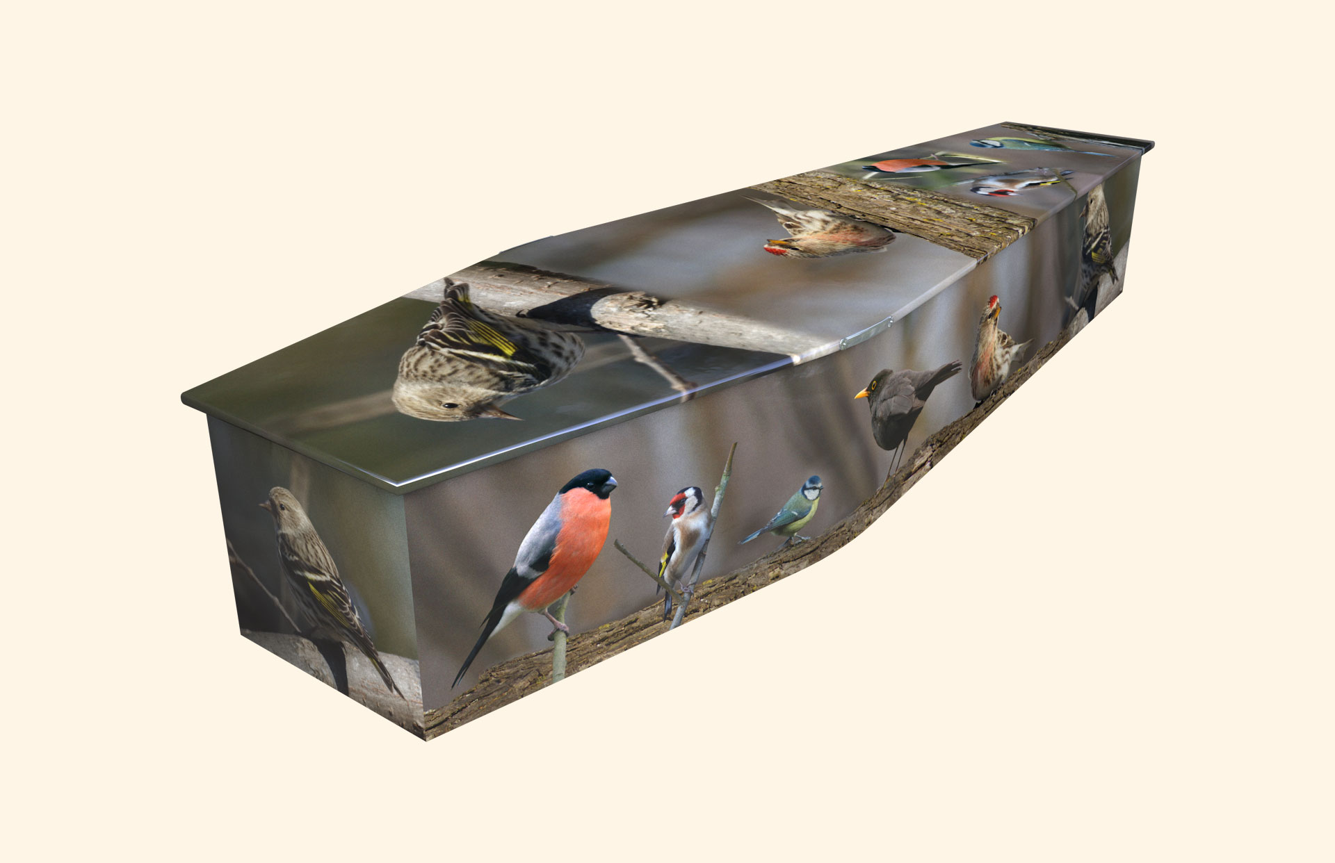 British Birds design on a traditional coffin